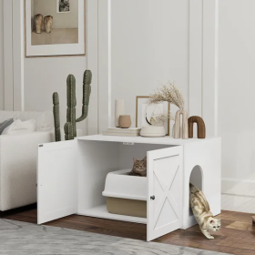 Cat Litter Box Enclosure With Barn Door, Cat Hole