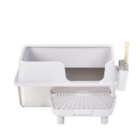 61x40x33CM, Litter Box, Stainless Steel And Plastic, Upper And Lower Snap Type, With Litter Spatula, Foot Pad - Grey
