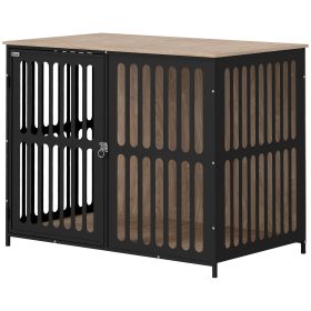 39 Dog Crate Furniture W Anti-Chew Resistant Mesh, Anti-Escape Single Door, For Large Dogs, Walnut Brown