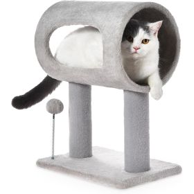 Gray Indoor Cat Tree With Hanging Ball 20.5Cat Tree With Tunnel Bed And Scratching Post Cat Tower