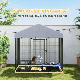 Outdoor Dog Kennel With Roof With Escape-proof Lock, UV-Resistant & Waterproof Cover, 5.9 X 4 X 6, Silver