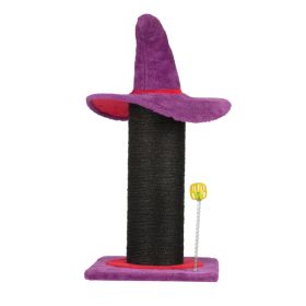 Wizard Hat Cat Scratching Post With Spring Ball Toy For Indoor Cats, Halloween Spooky Cat Scratcher, Purple