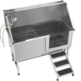 62 Inch Dog Grooming Bath Tub Stainless Steel w Stairs Water Filter