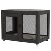 Pet Crate End Table with Water-resistant Cushion or Large Medium Dogs, Black