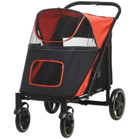 Foldable Pet Stroller with Universal Front Wheels, Shock Absorber, Dog Cat Carriage for Large & Medium Dogs, Red