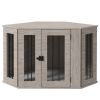 Dog Crate Furniture with Cushion, 41 Inch Corner Design Dog Crate End Table for Medium Dogs, Grey