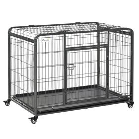 Folding Heavy Duty Dog Crate Heavy Duty Cage for Large Sized Dogs with Double Doors, Lockable Wheels Tray, 43" x 28" x 31"