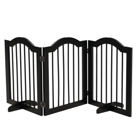24"H Foldable Dog Gate, 3 Panels Freestanding Pet Gate Barriers Indoor with Support Feet, Puppy Fence for Small Dogs, Black