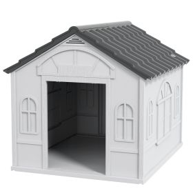 26" Plastic Dog House Outdoor with Air Vents, for Small Medium Dogs, Grey