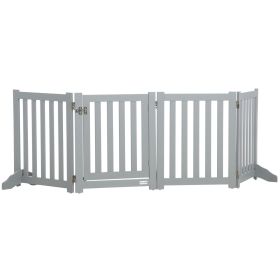 23.5"H Foldable Dog Gate with Door, 4 Panels Freestanding Pet Gate Barriers Indoor with Support Feet, Puppy Fence for Small Dogs, Grey