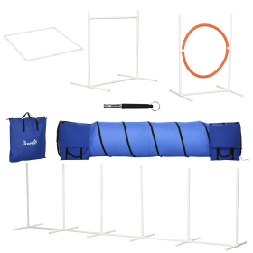5Pcs Dog Agility Training Equipment with 8.7KG Net Weight, Pet Agility Set with Tunnels, Adjustable Jump Ring, Jumper, Weave Poles, Square Pause Box
