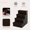 4 Levels Wooden Dog Steps Pet Stairs for High Bed, Cat Ladder for Bed Couch with Non-Slip Carpet, Dark Coffee