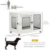Pet Crate End Table with Water-resistant Cushion or Large Medium Dogs, White
