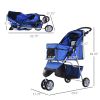 3 Wheels Foldable Dog Stroller with Storage Basket, Adjustable Canopy, Cupholder for Miniature and Small Dogs, Blue