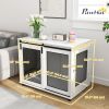 39" Dog Crate Furniture with Sliding Barn Door, Furniture Style Dog Cage End Table for Large Dogs, White