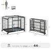 Folding Heavy Duty Dog Crate Heavy Duty Cage for Medium Sized Dogs with Double Doors, Lockable Wheels Tray, 37" x 23" x 27"