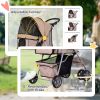 4 Wheel Dog Pet Stroller Dog Cat Carrier Folding Sunshade Canopy with Brake, Safety Leash, Cup Holder, Brown