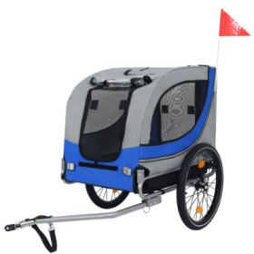 Large Folding Bike Trailer For Dogs  120LB Capacity All-Terrain Pet Carrier, Durable Steel Frame For Cycling, Jogging, Camping  Outdoor Adventure (Option: Grey Deep Blue)