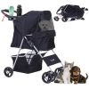 Dog Stroller, One-click Folding Pet Stroller with Cup Holder, 4 Wheels Travel Carrier w/ Brakes, 360° Swiveling Front Wheels, Storage Basket